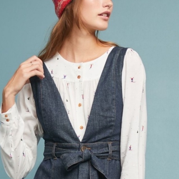 ANTHROPOLOGIE Pilcro Wide Leg Trouser Jumpsuit Denim Letterpress - Picture 4 of 10